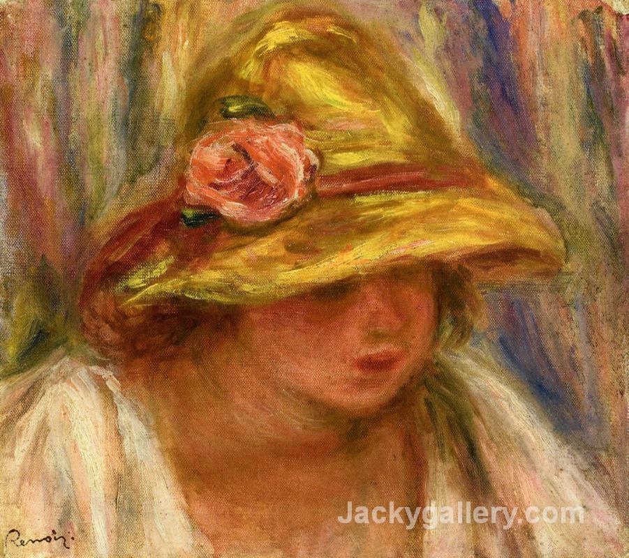 Study of a Woman in a Yellow Hat by Pierre Auguste Renoir paintings reproduction